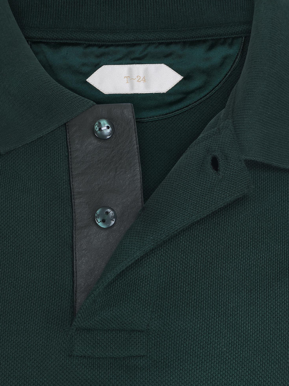 Umbra Forest Green Piqué Cotton Polo Shirt with Tonal Leather Placket