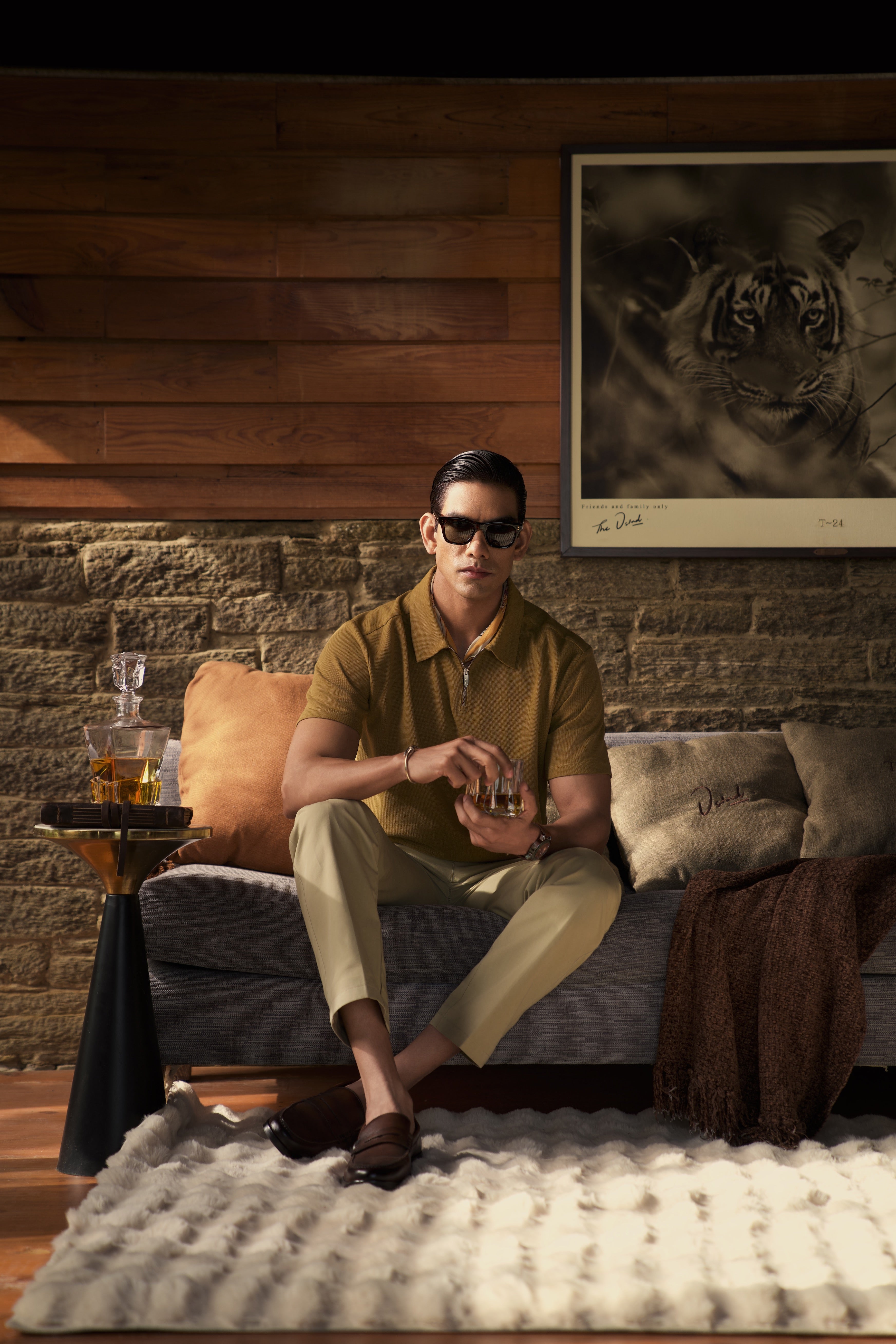 Dune Desert Sand Piqué Cotton Quarter-Zip Polo Shirt