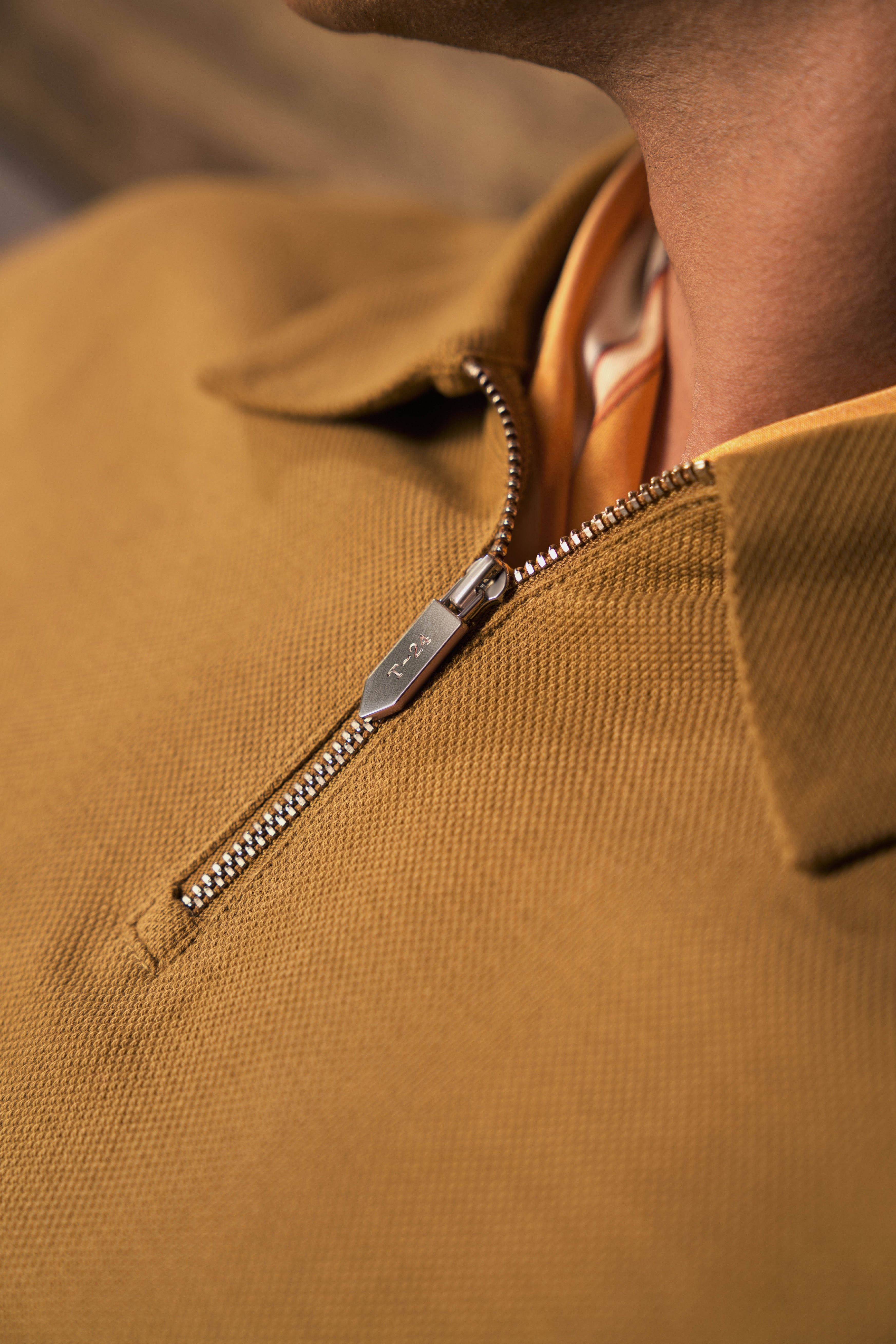 Dune Desert Sand Piqué Cotton Quarter-Zip Polo Shirt
