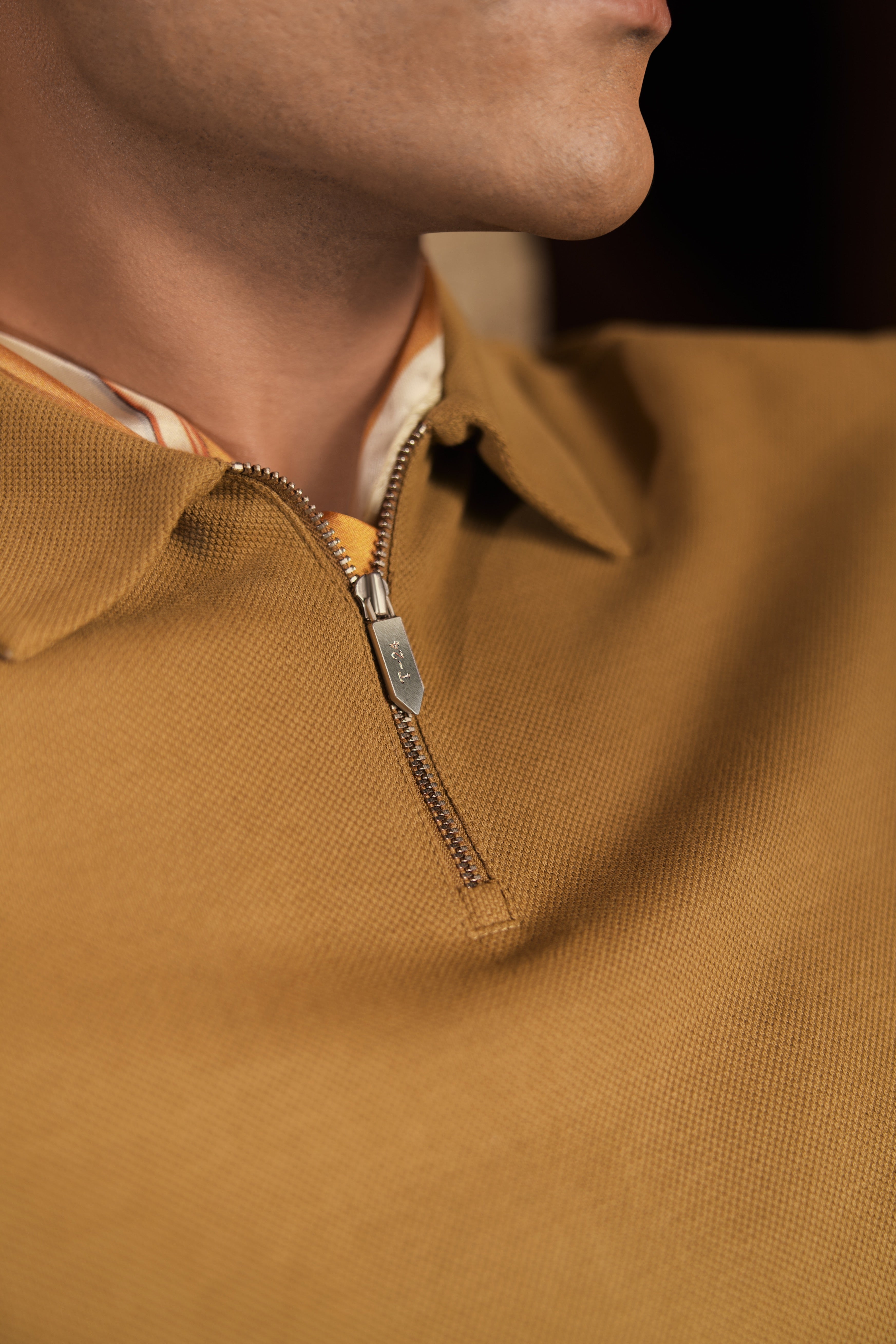 Dune Desert Sand Piqué Cotton Quarter-Zip Polo Shirt