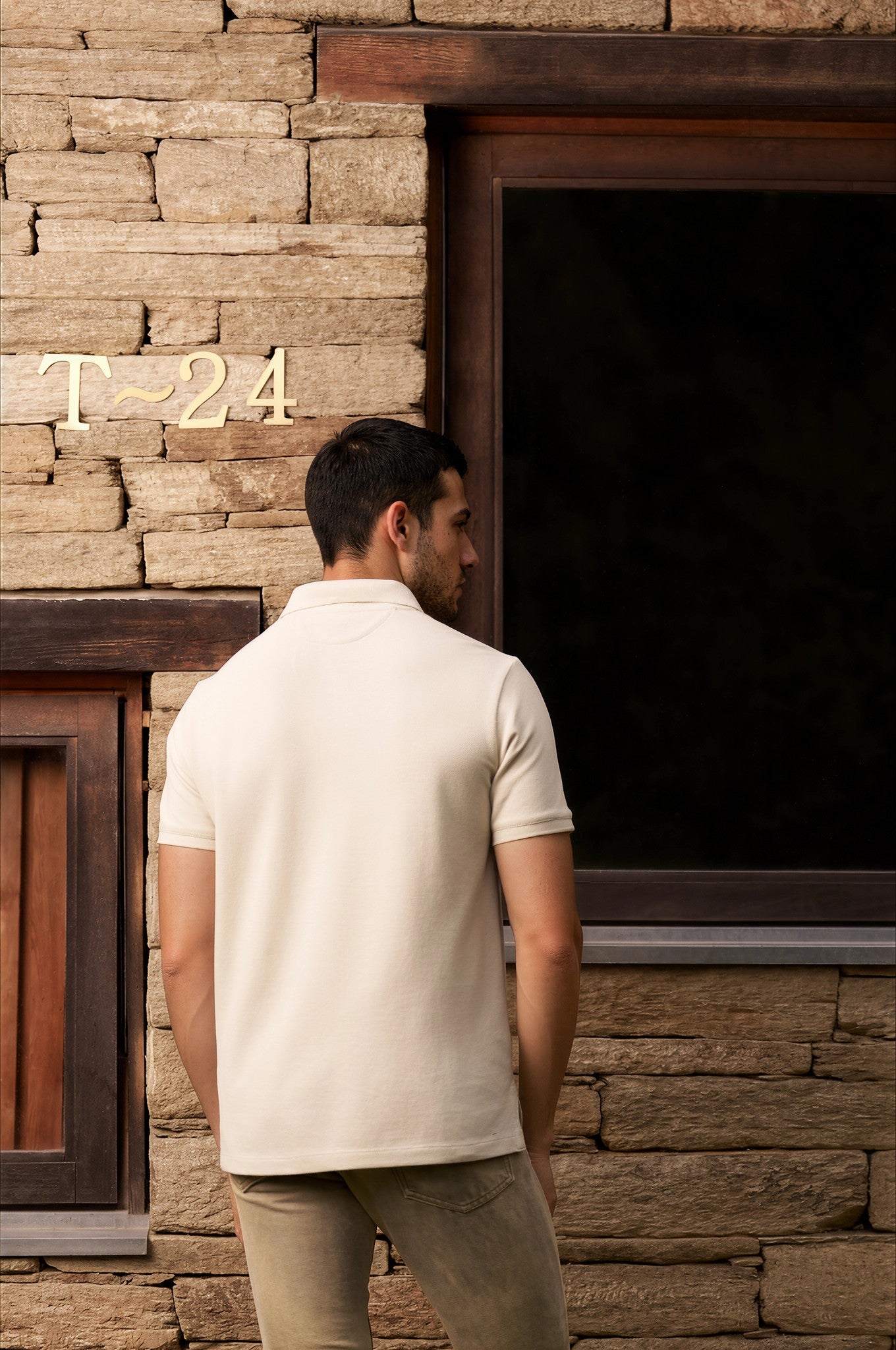 Markhor Ivory Piqué Polo Shirt with Tan Suede Accents