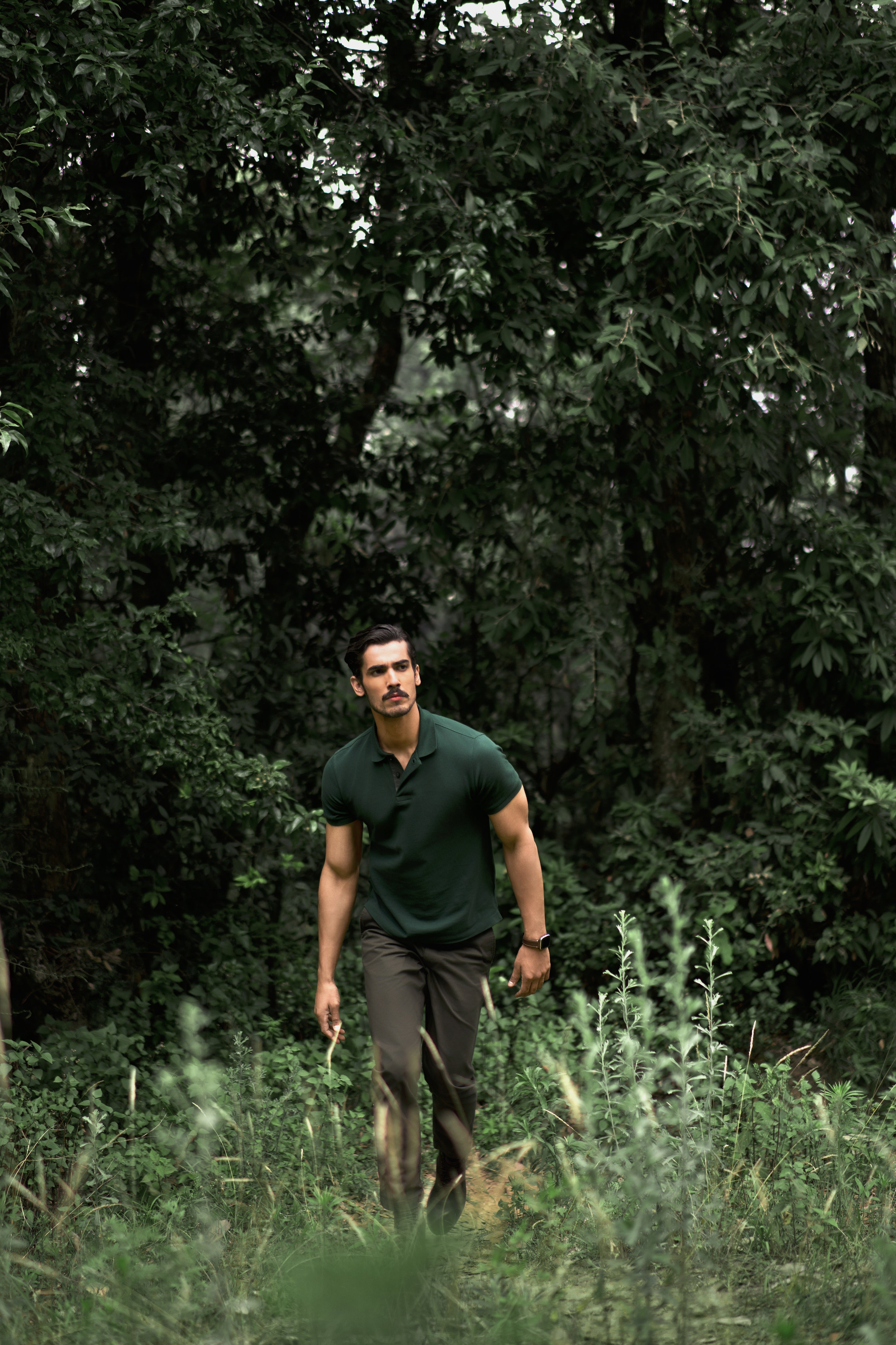 Umbra Forest Green Piqué Cotton Polo Shirt with Tonal Leather Placket