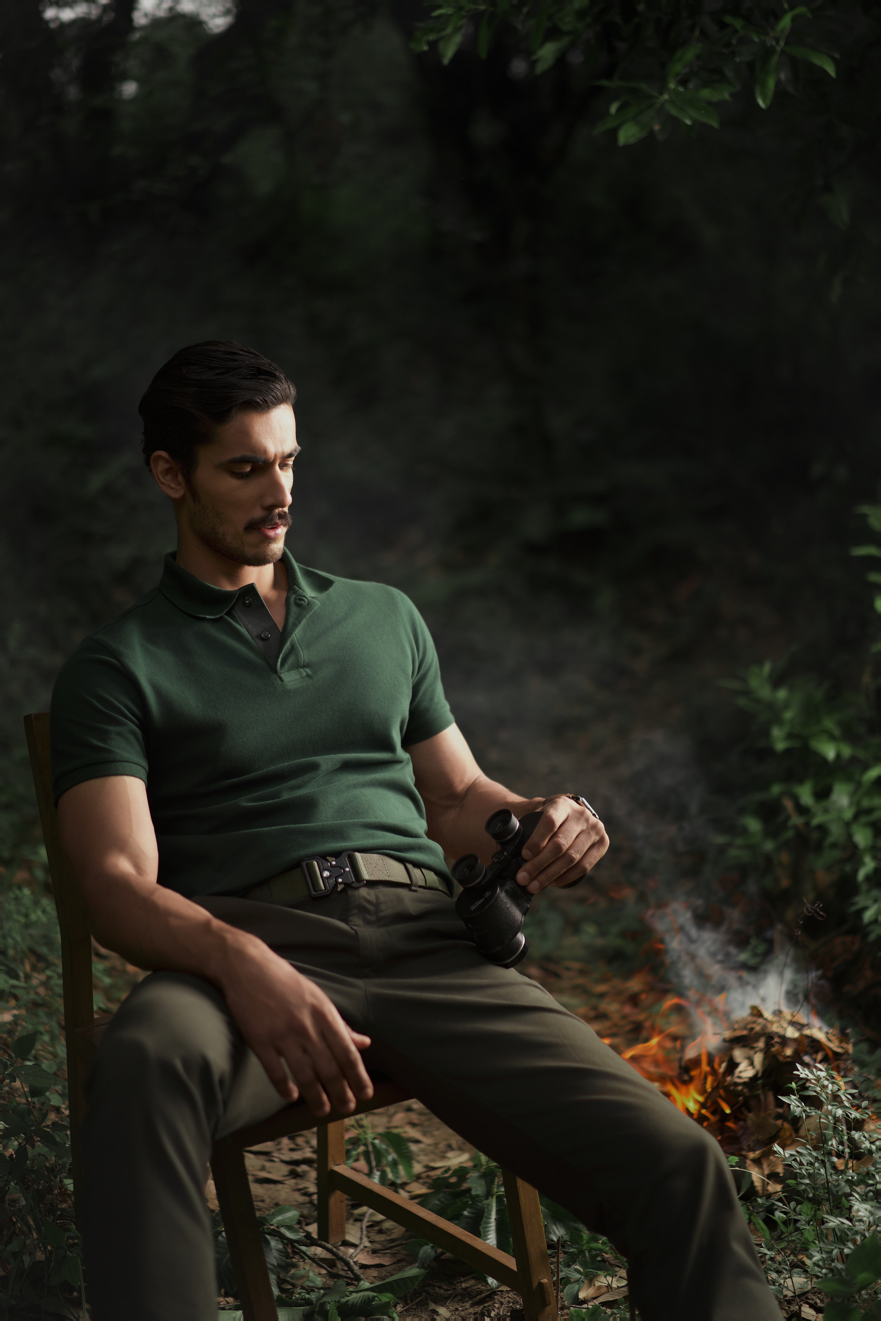 Umbra Forest Green Piqué Cotton Polo Shirt with Tonal Leather Placket