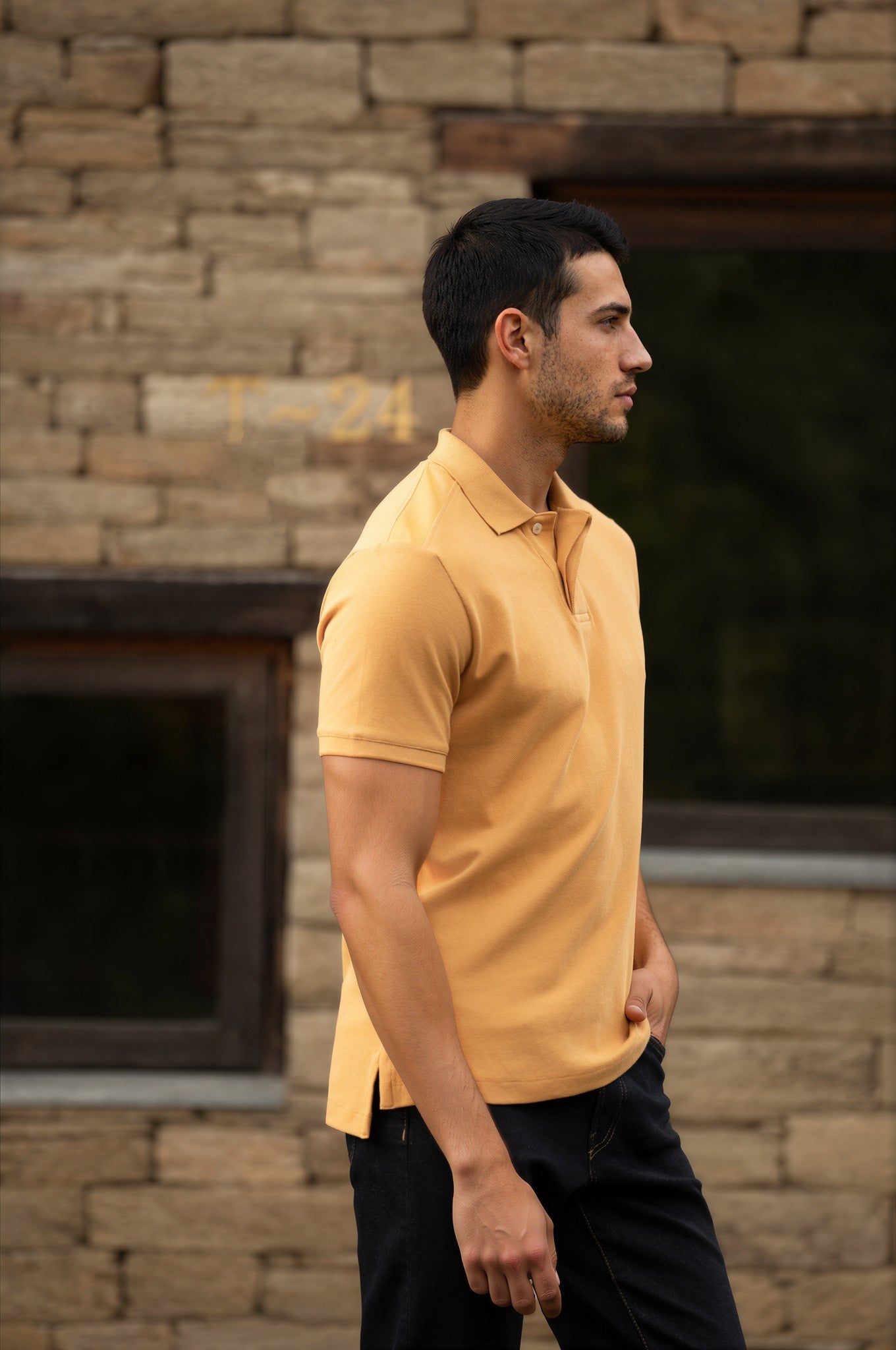 Doran Yellow Piqué Cotton Polo Shirt with Tonal Leather Accent