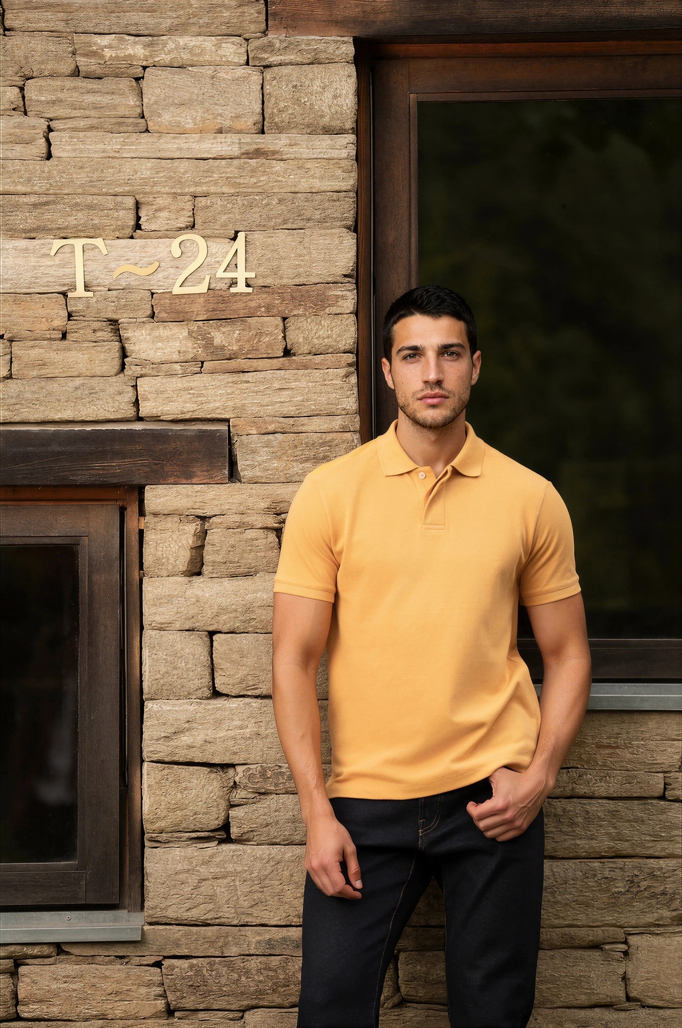Doran Yellow Piqué Cotton Polo Shirt with Tonal Leather Accent