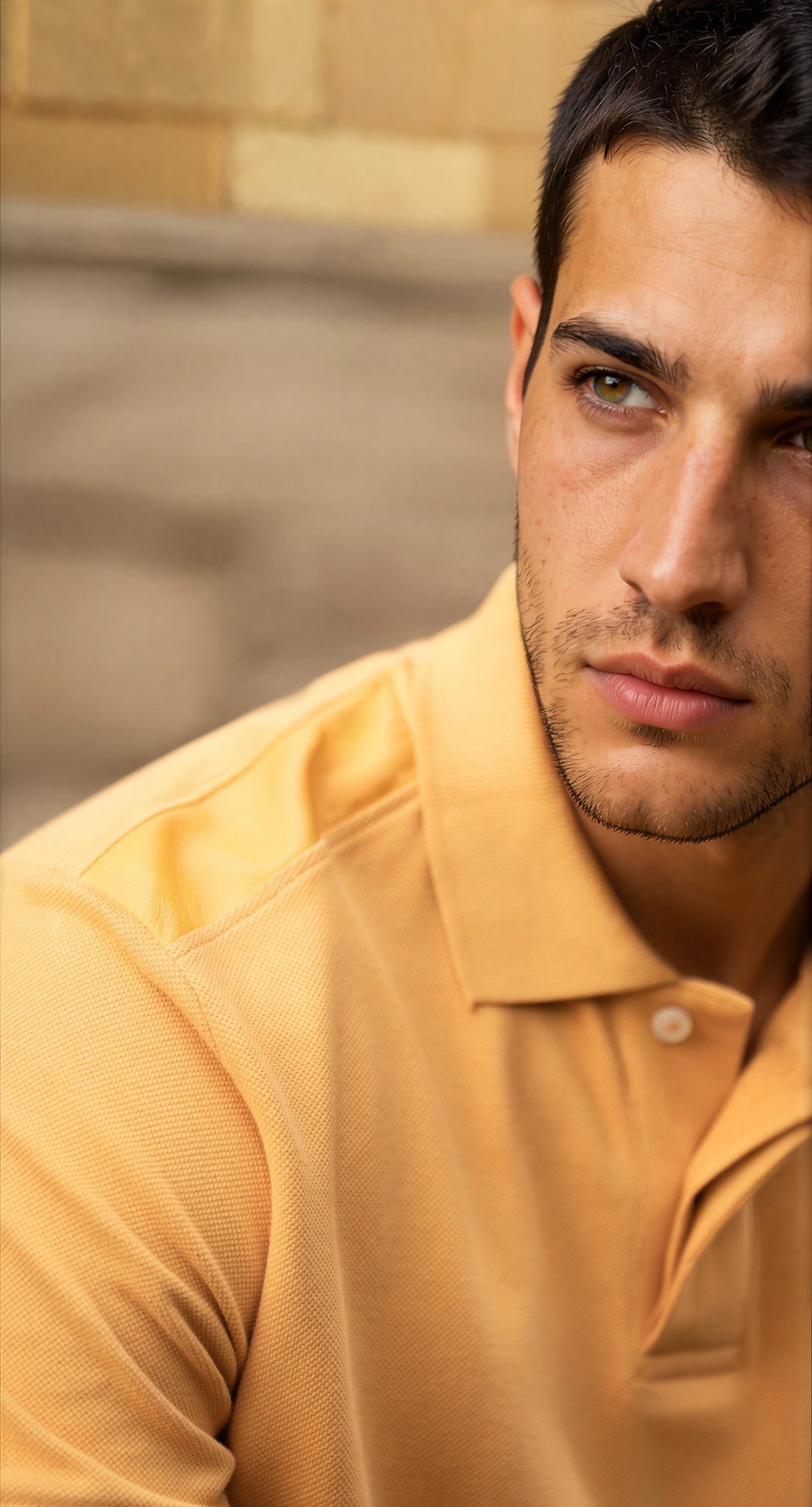 Doran Yellow Piqué Cotton Polo Shirt with Tonal Leather Accent