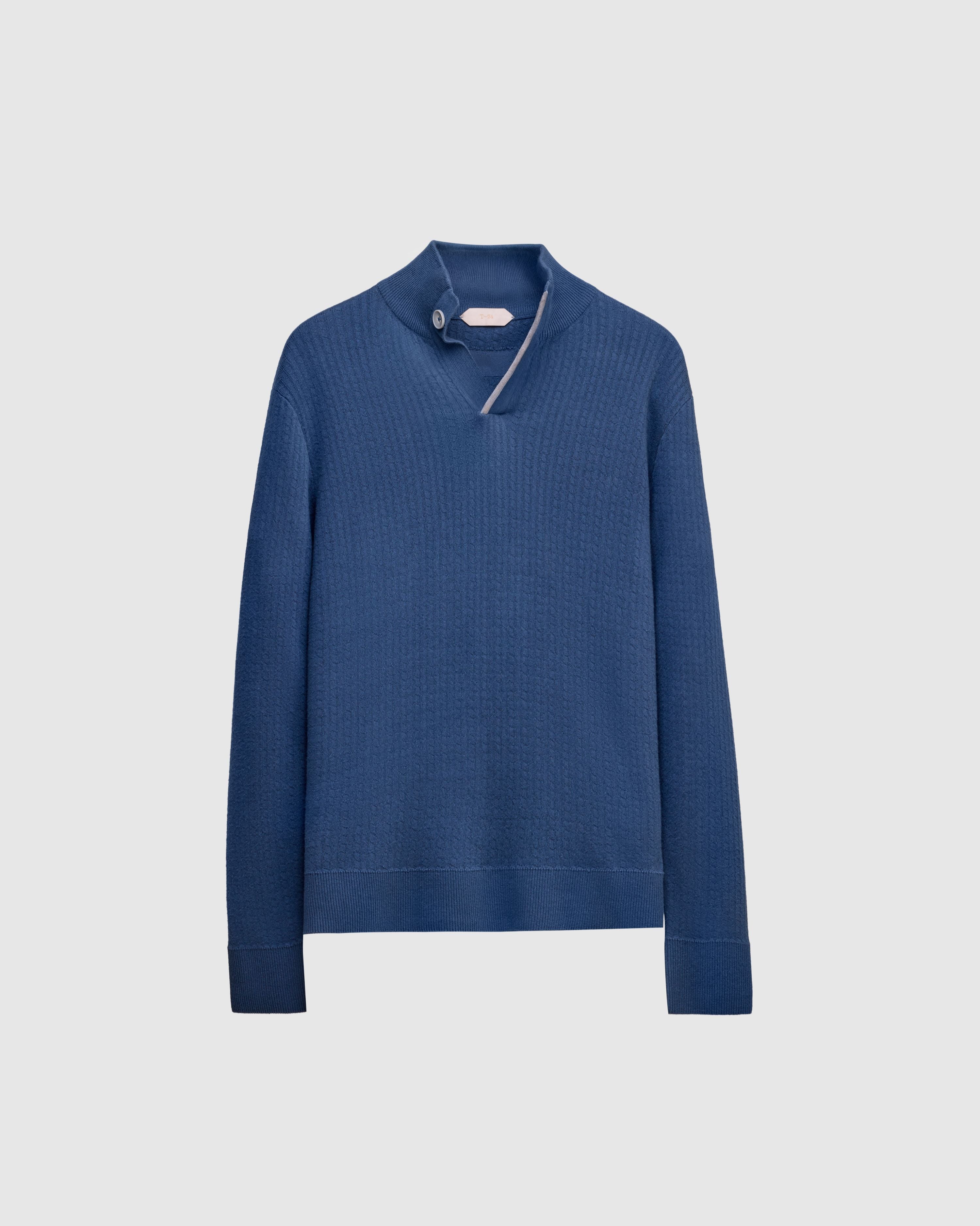 LANGFORD – Self-Structured Premium Cotton Knit High-Collar sweater with Suede Trim
