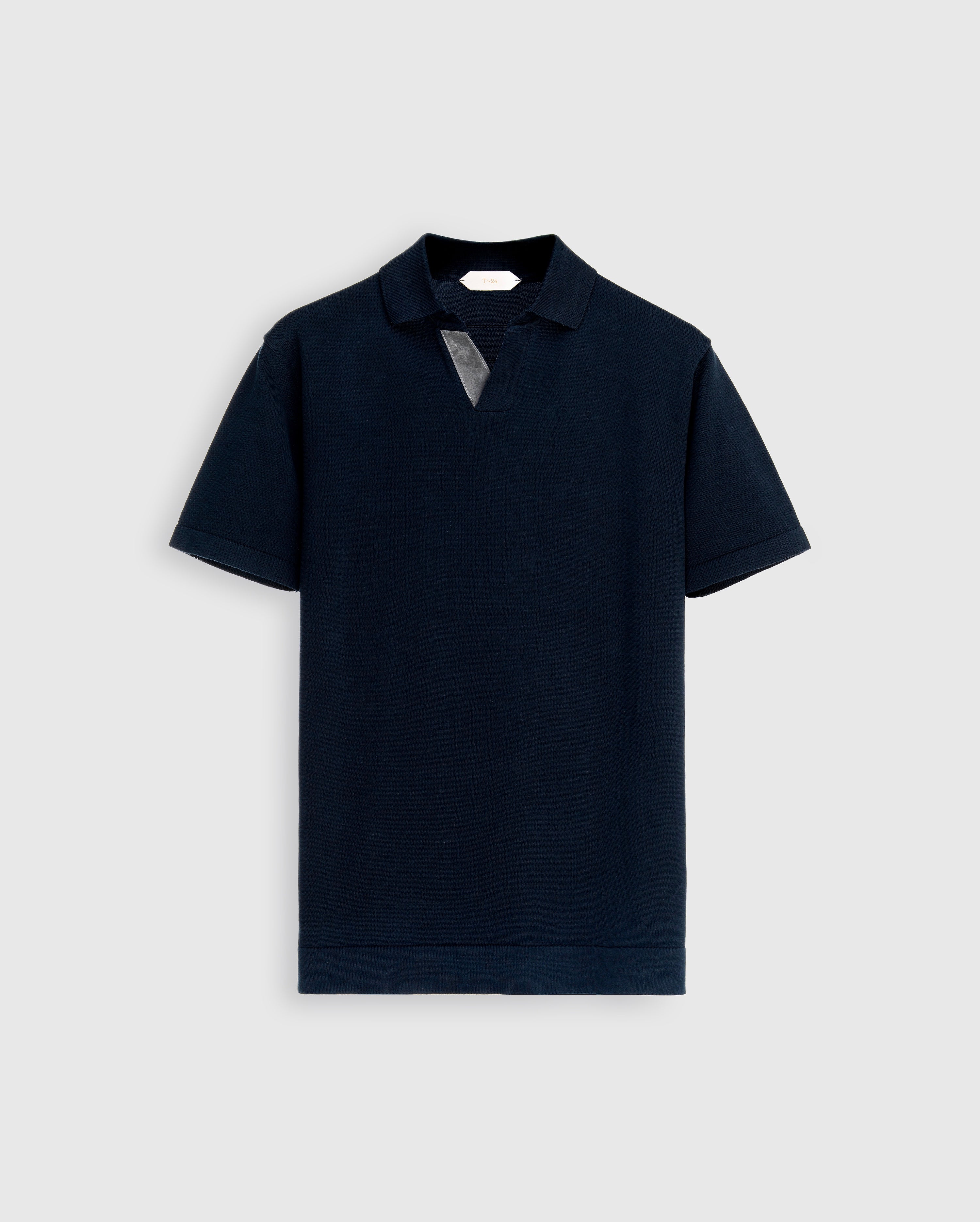 Aeden - Navy Mercerised Knit with Suede Trim