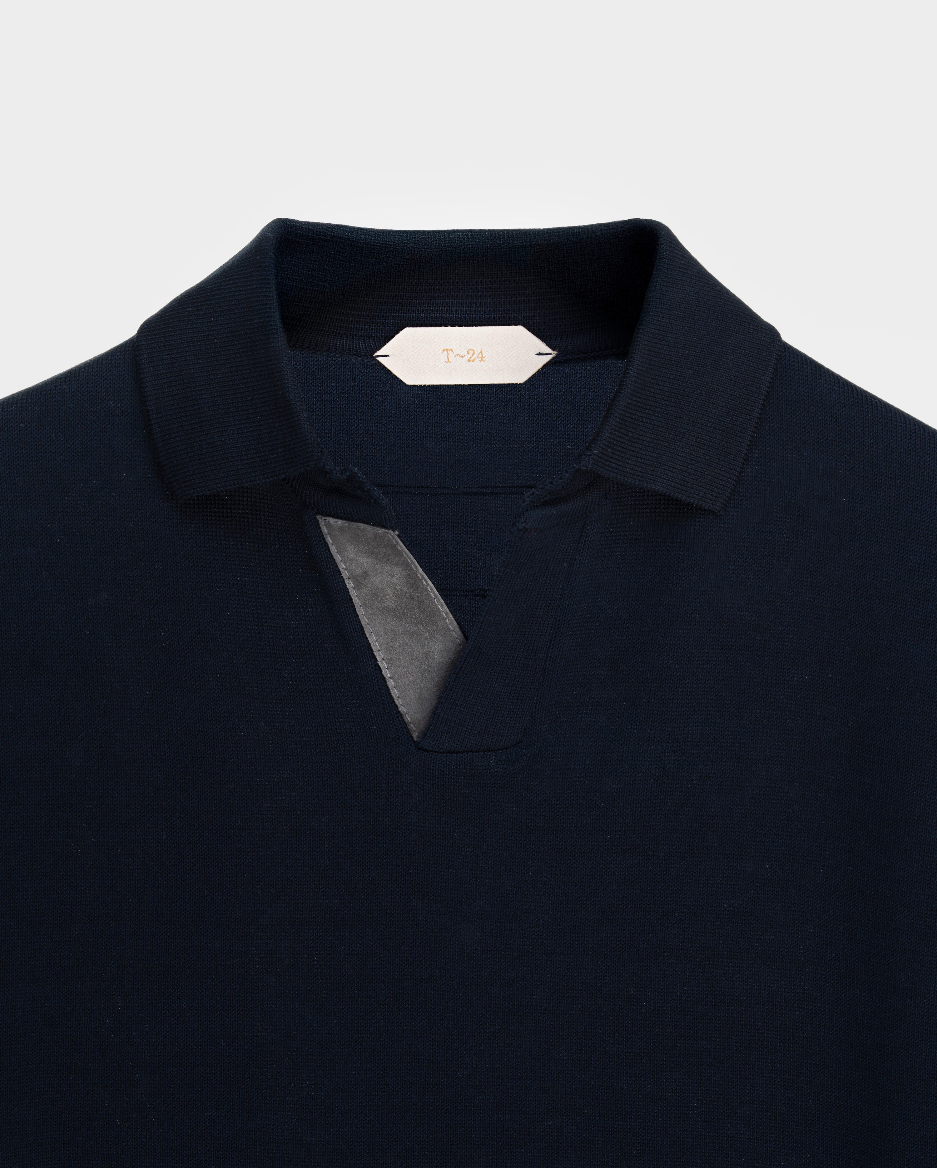 Aeden - Navy Mercerised Knit with Suede Trim