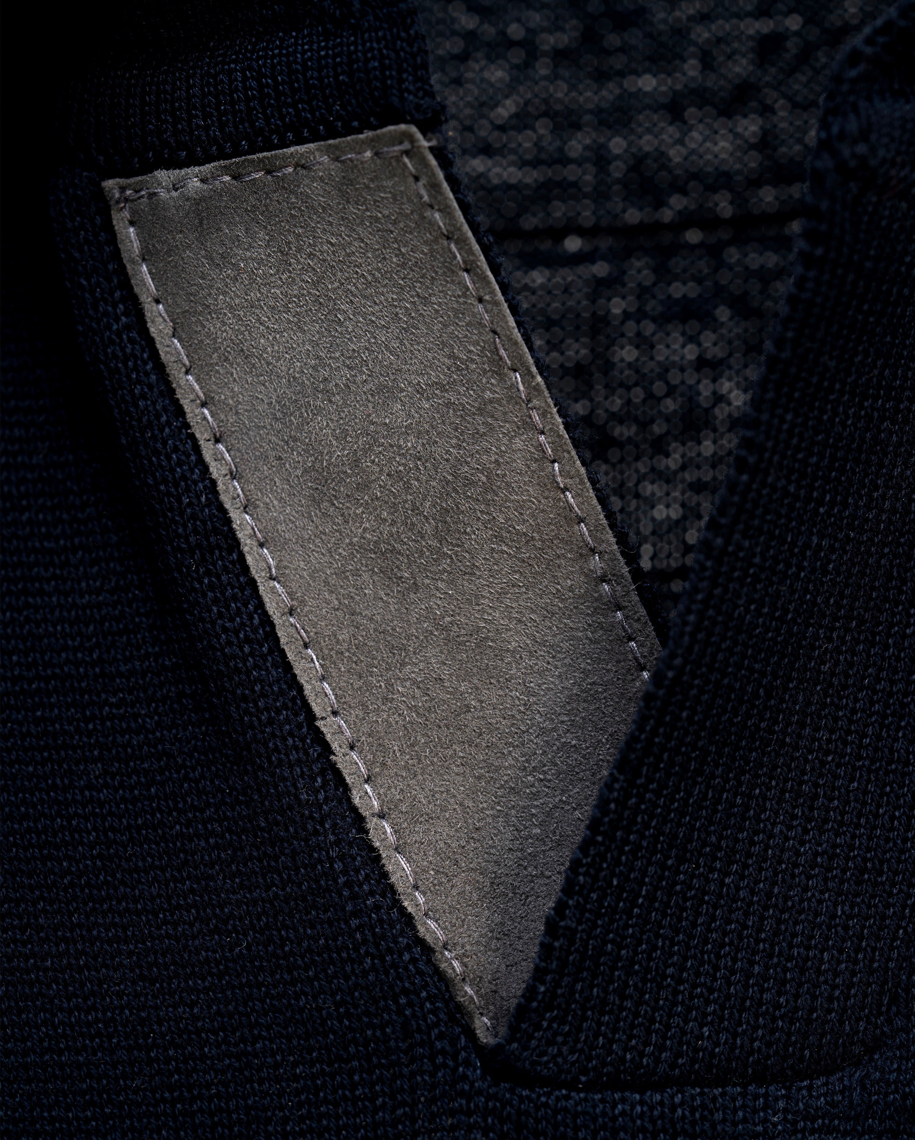 Aeden - Navy Mercerised Knit with Suede Trim