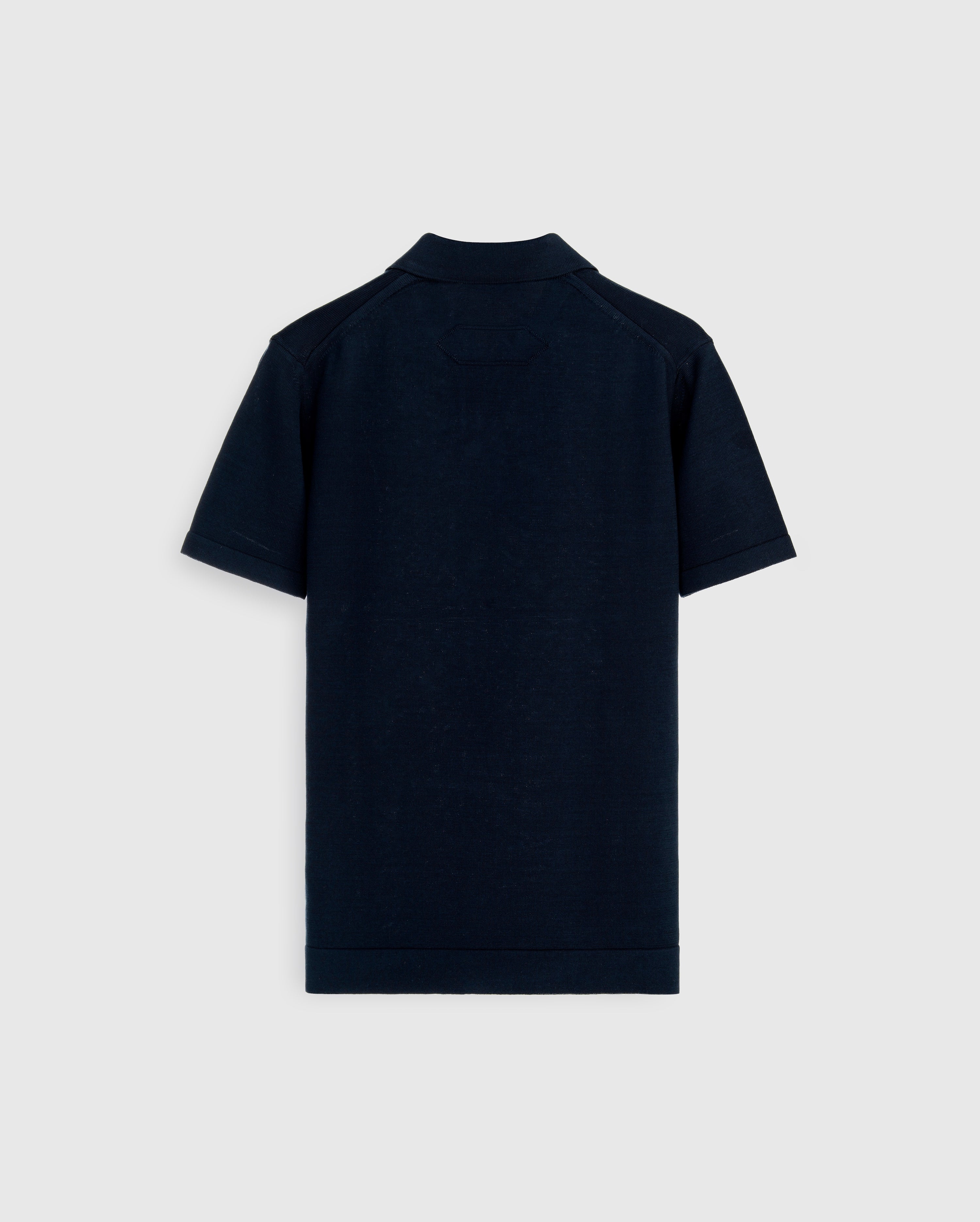 Aeden - Navy Mercerised Knit with Suede Trim