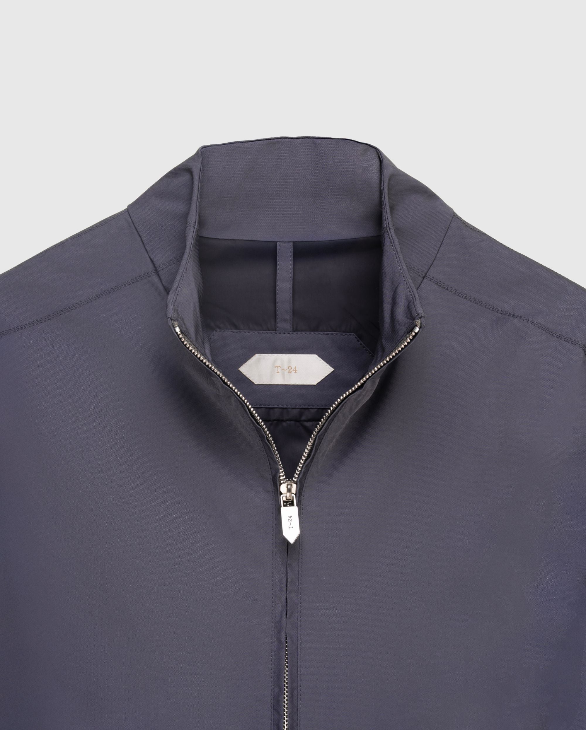 SAILOR - Steel Blue Bomber Jacket with Steel Grey Cotton-Knit Sleeves and Suede-Trimmed Pockets