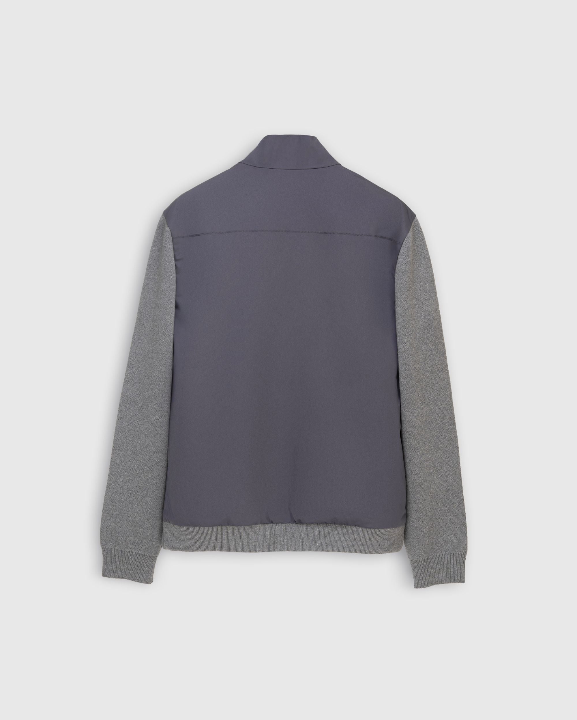 SAILOR - Steel Blue Bomber Jacket with Steel Grey Cotton-Knit Sleeves and Suede-Trimmed Pockets