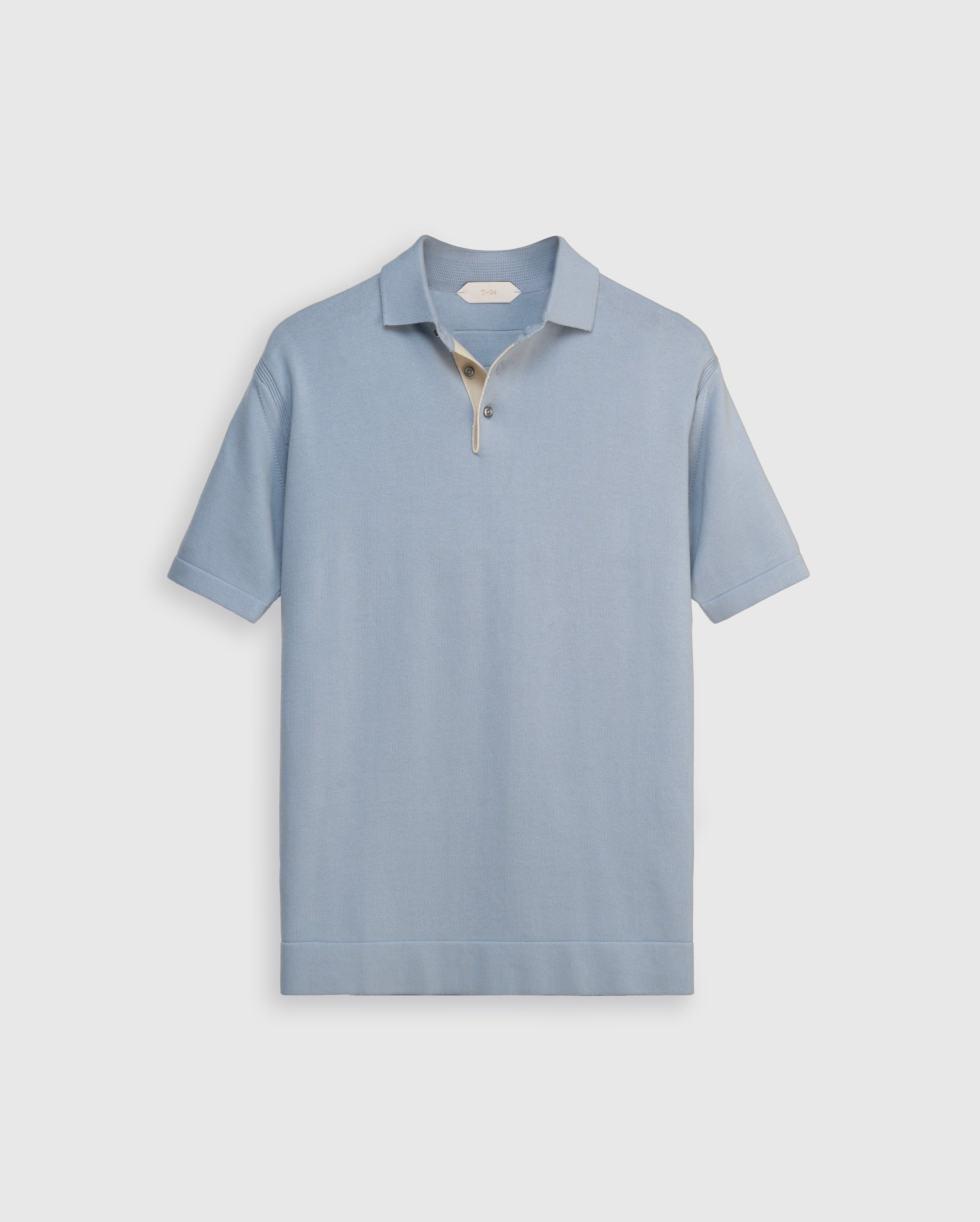 Aurel - Glacial Blue Knit Polo with Contrast Placket