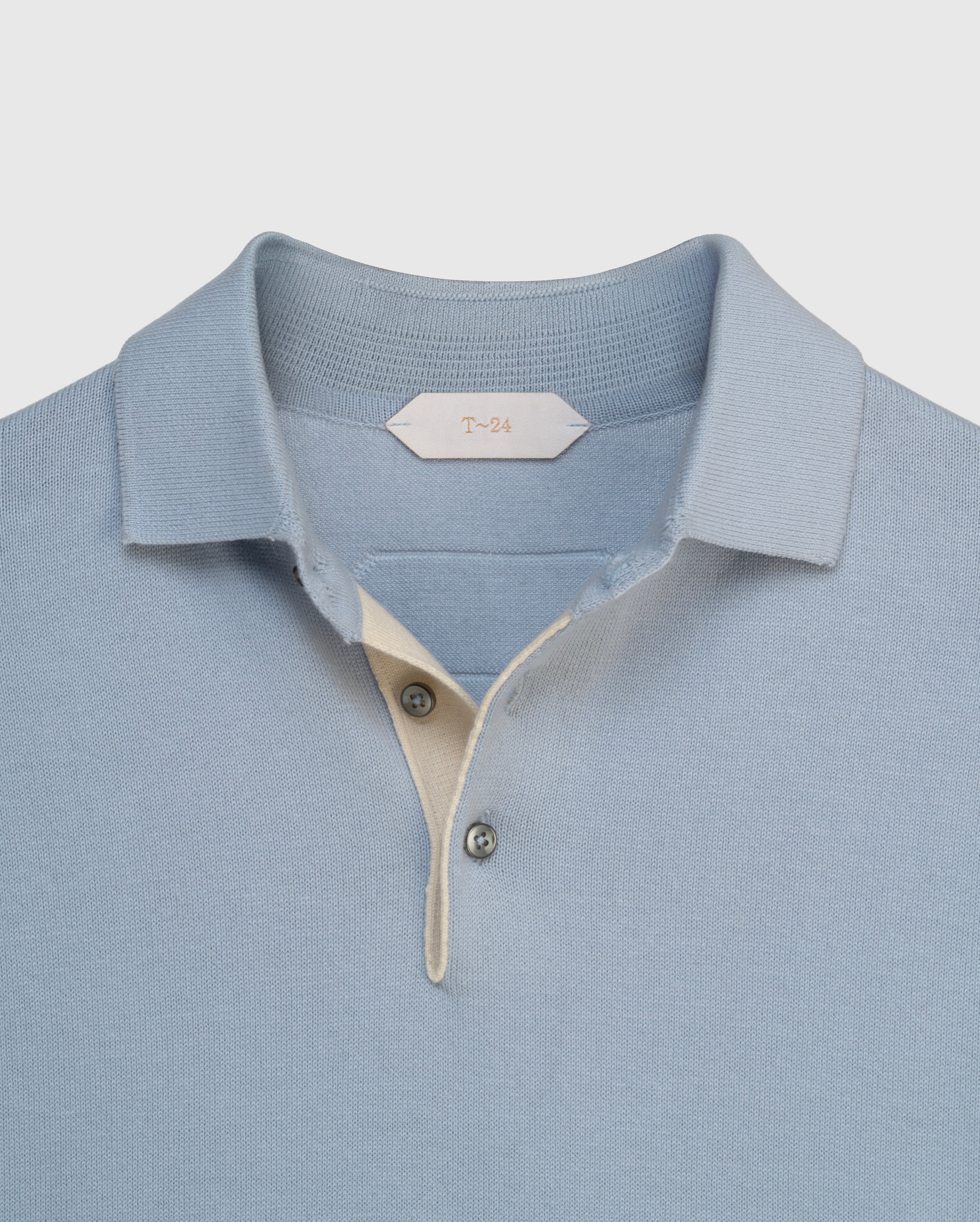 Aurel - Glacial Blue Knit Polo with Contrast Placket