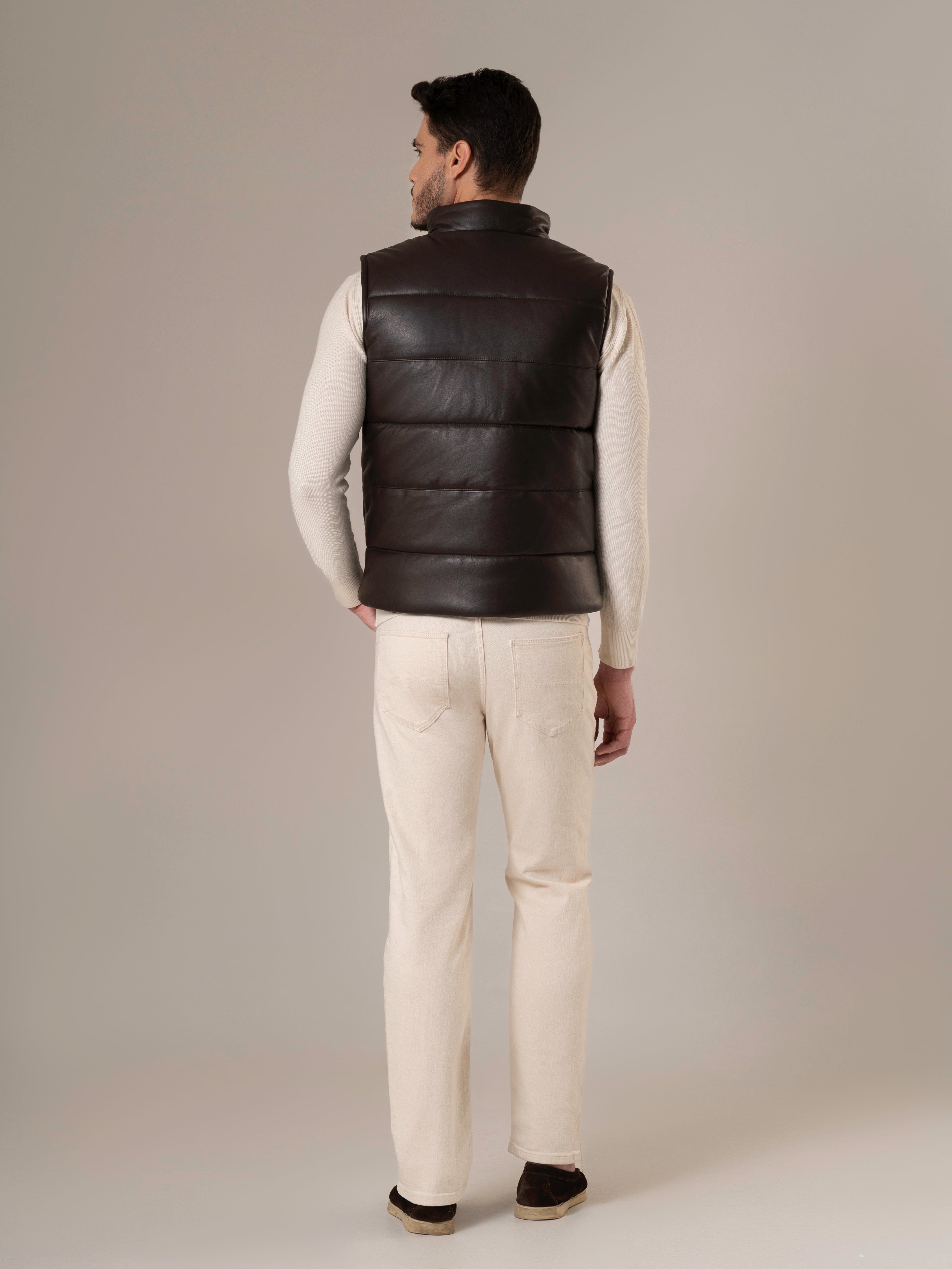 Troy Dark Brown Quilted Sheep Leather Vest