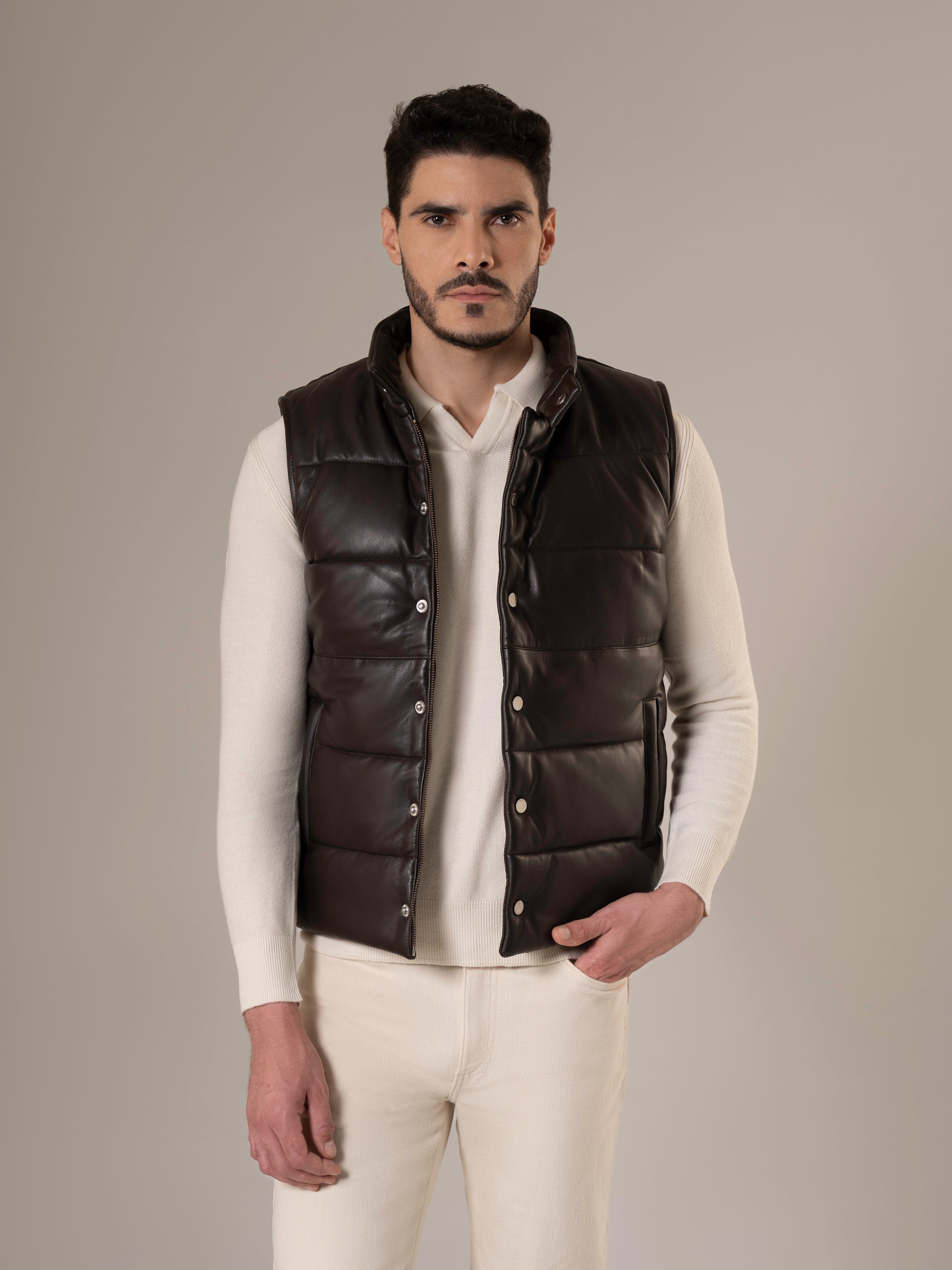 Troy Dark Brown Quilted Sheep Leather Vest