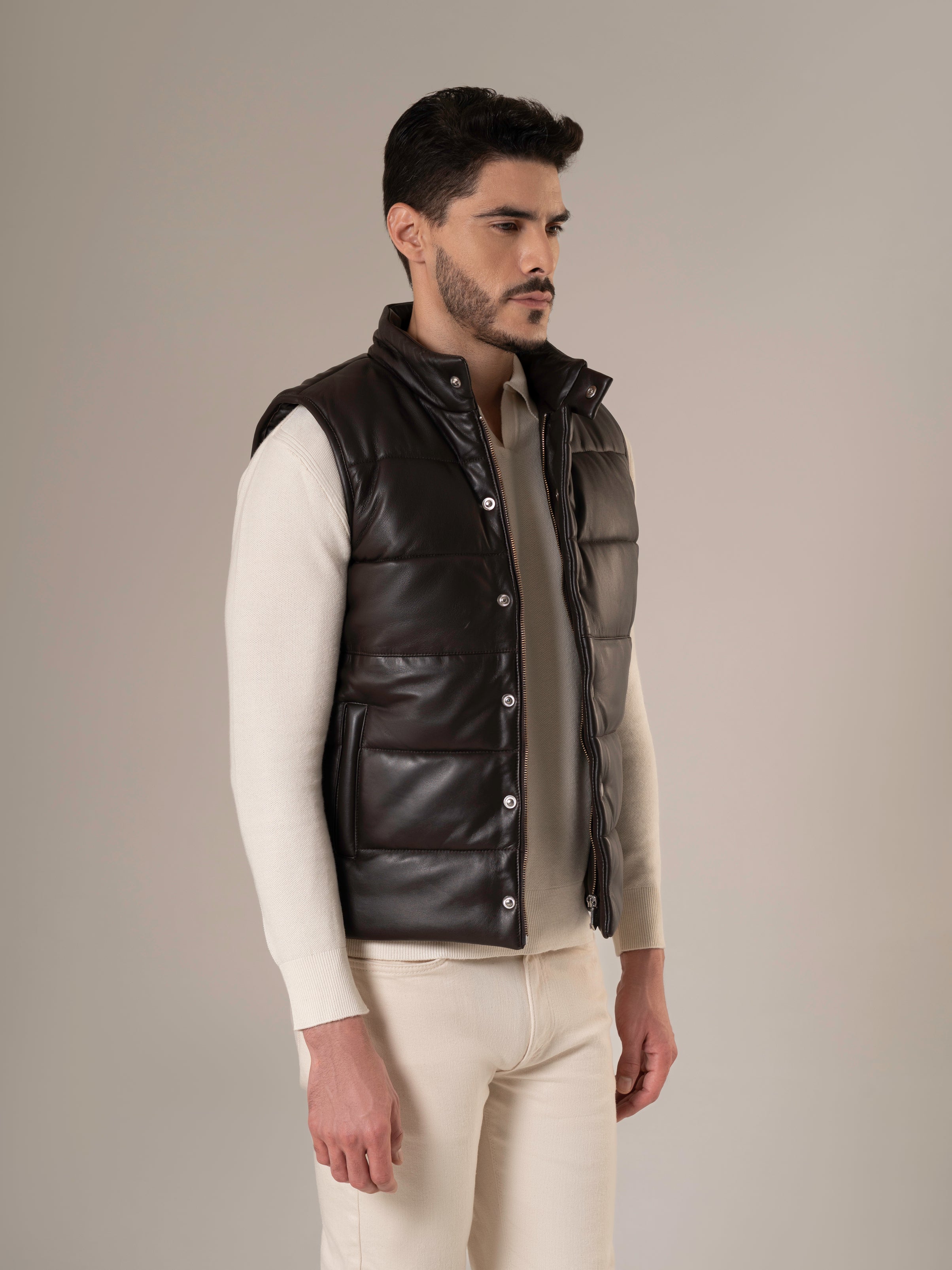 Troy Dark Brown Quilted Sheep Leather Vest