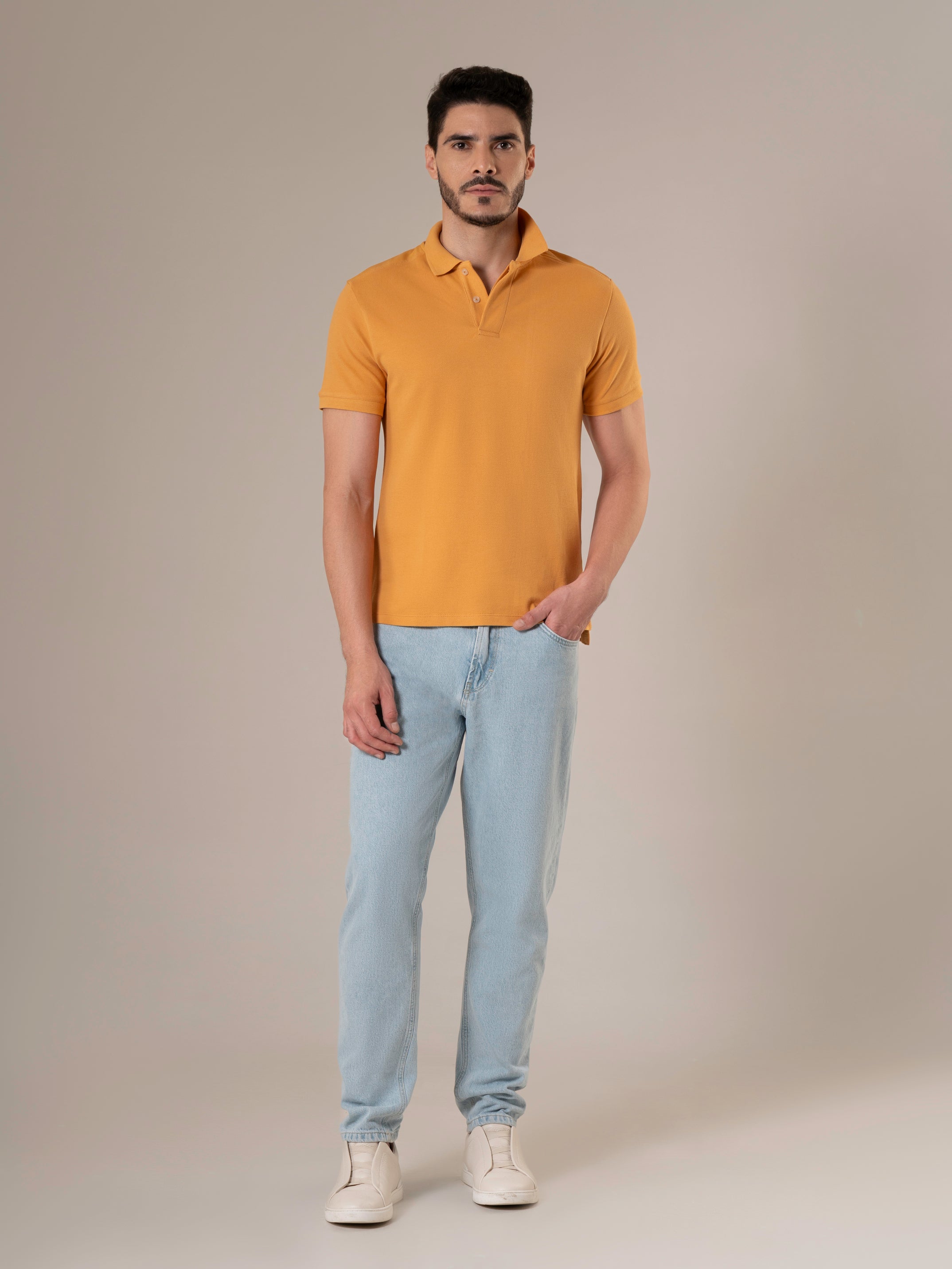 Doran Yellow Piqué Cotton Polo Shirt with Tonal Leather Accent