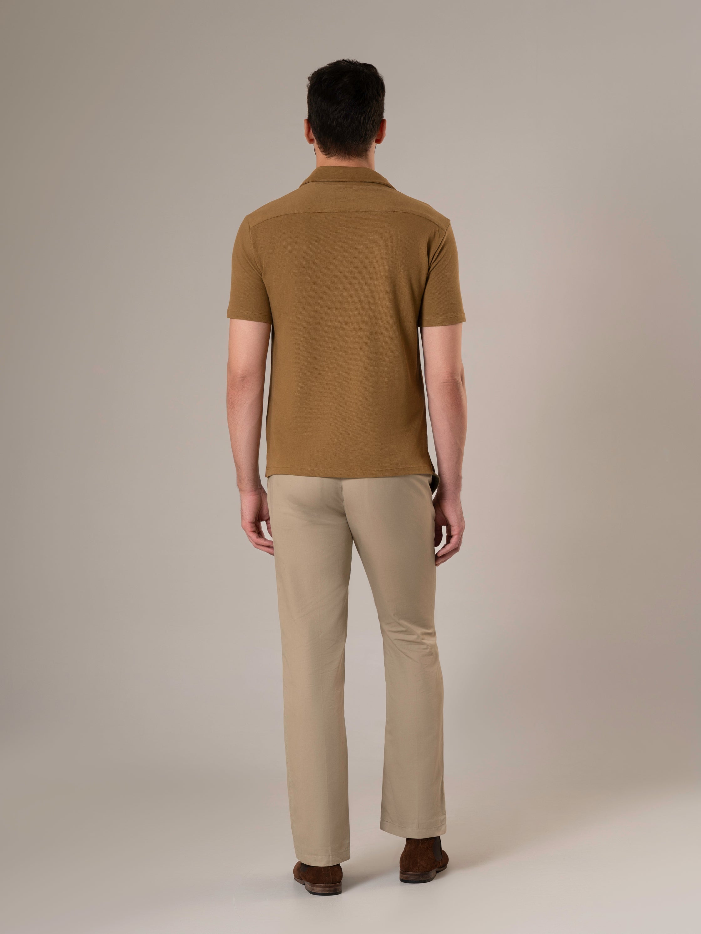 Dune Desert Sand Piqué Cotton Quarter-Zip Polo Shirt