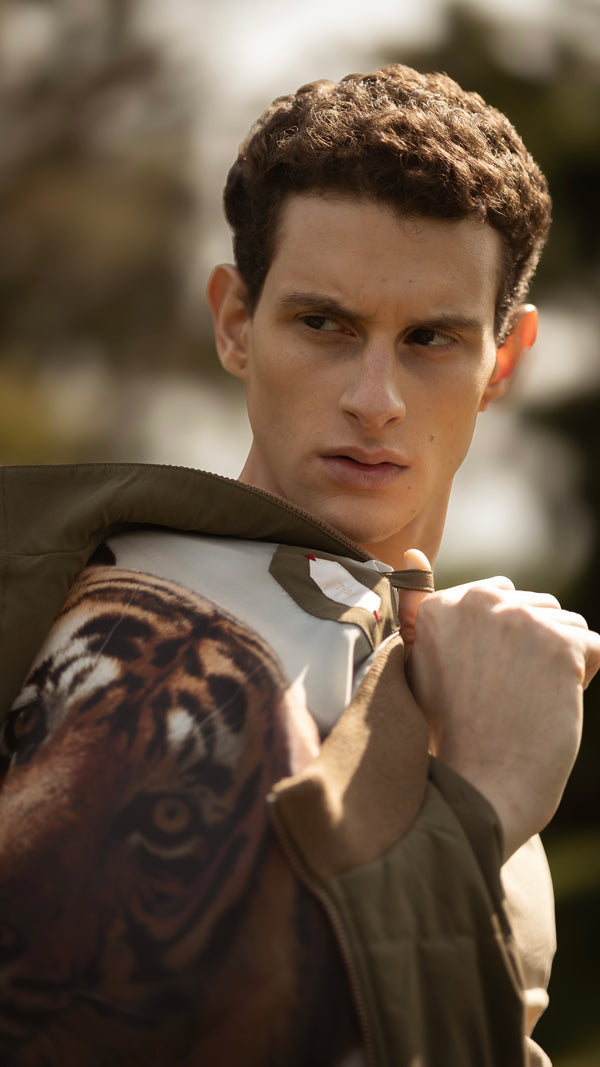 Ranger Antique Bronze Quilted Bomber Jacket with Cotton-Knit Sleeves