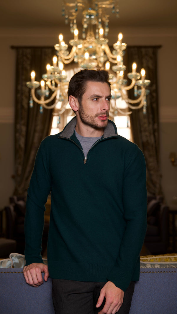 Cedar Deep Forest Cashmere Quarter-Zip Sweater