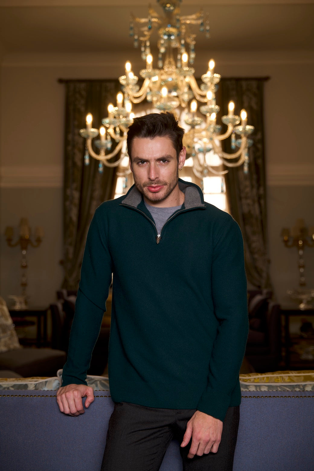 Cedar Deep Forest Cashmere Quarter-Zip Sweater