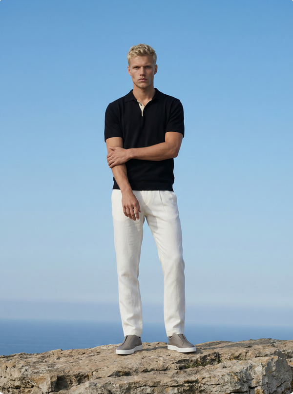 Zane - Deep navy Knit Polo with Contrast Placket