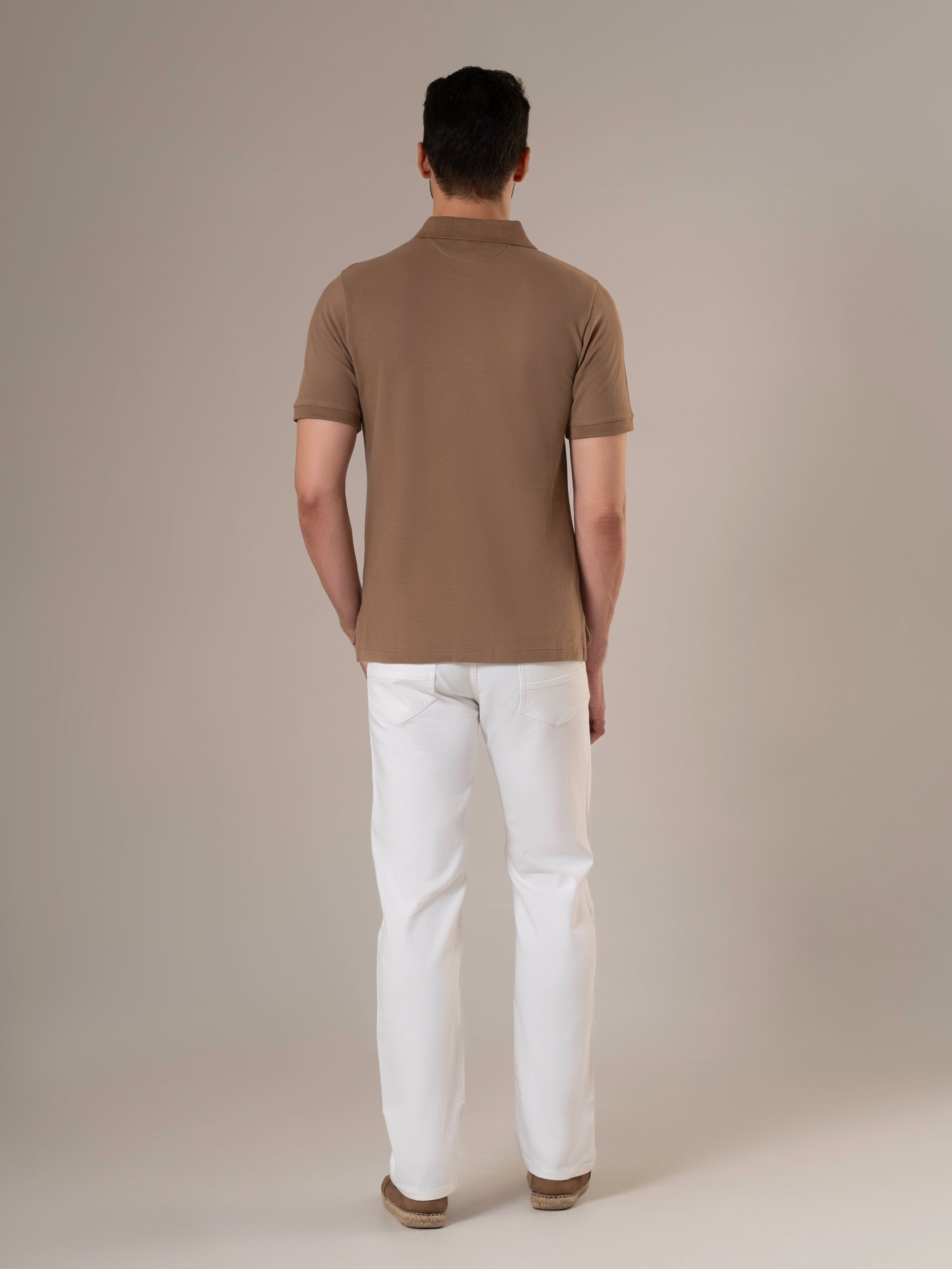 Kraven Brown Piqué Cotton Polo Shirt with Contrast Leather Placket