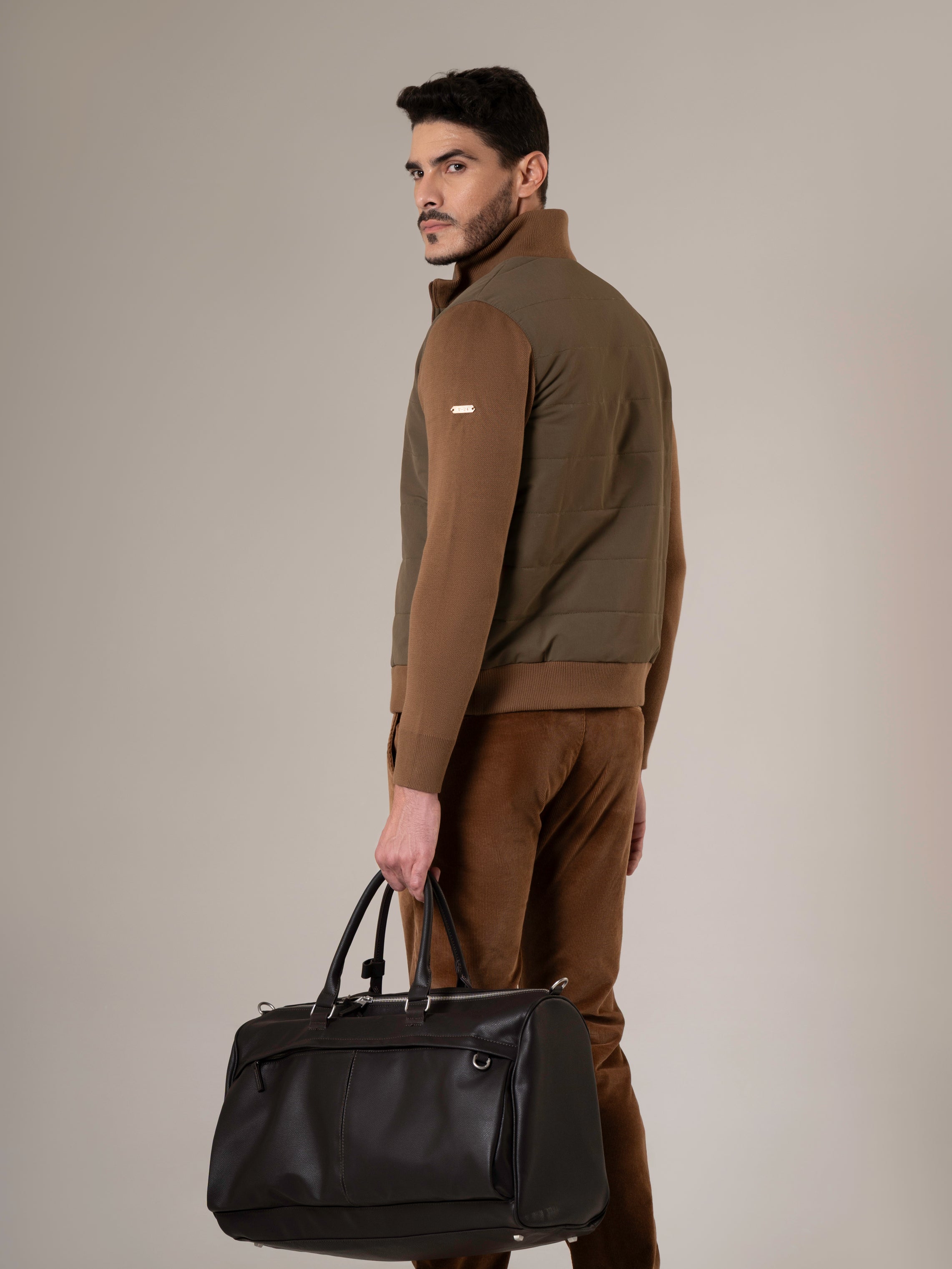 Ranger Antique Bronze Quilted Bomber Jacket with Cotton-Knit Sleeves