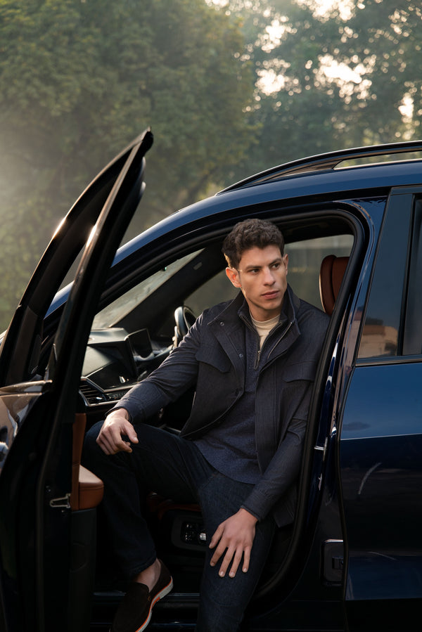 NAUTILUS – Indigo Field Jacket with Grey Suede Under-Collar