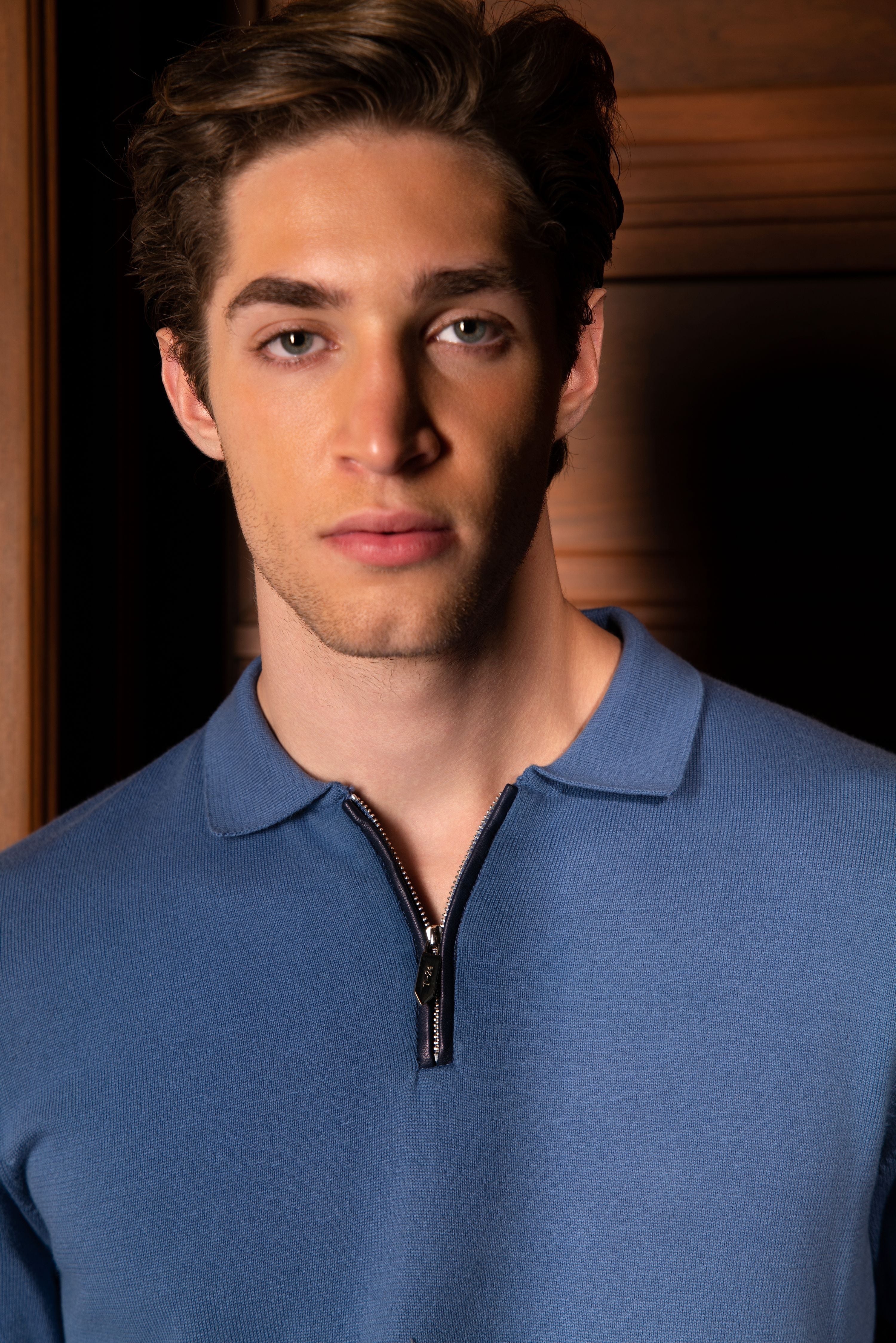 NOLEN – Premium Cotton Knit Polo zipper with Leather Piping