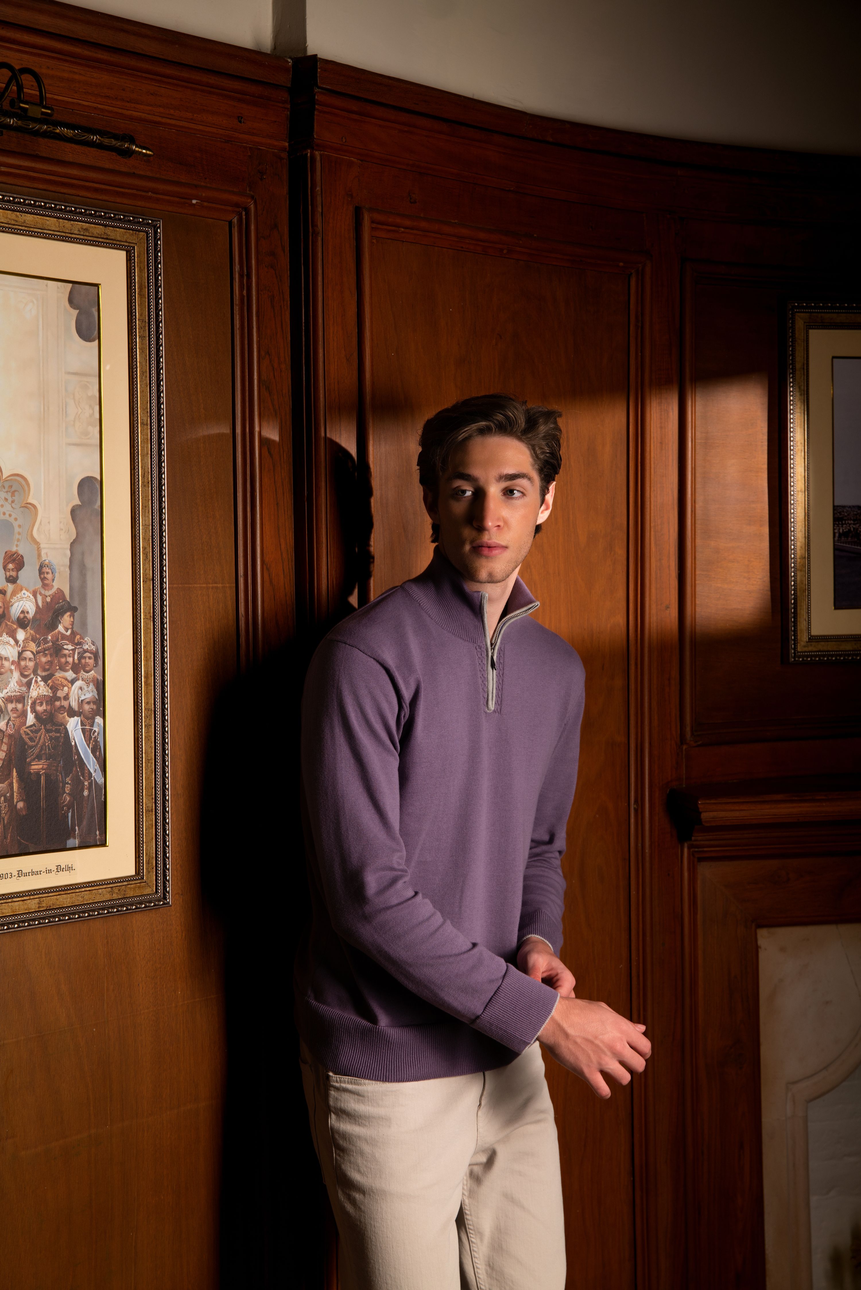BRAXTON – Quarter-Zip Premium Cotton Sweater with Contrast Piping