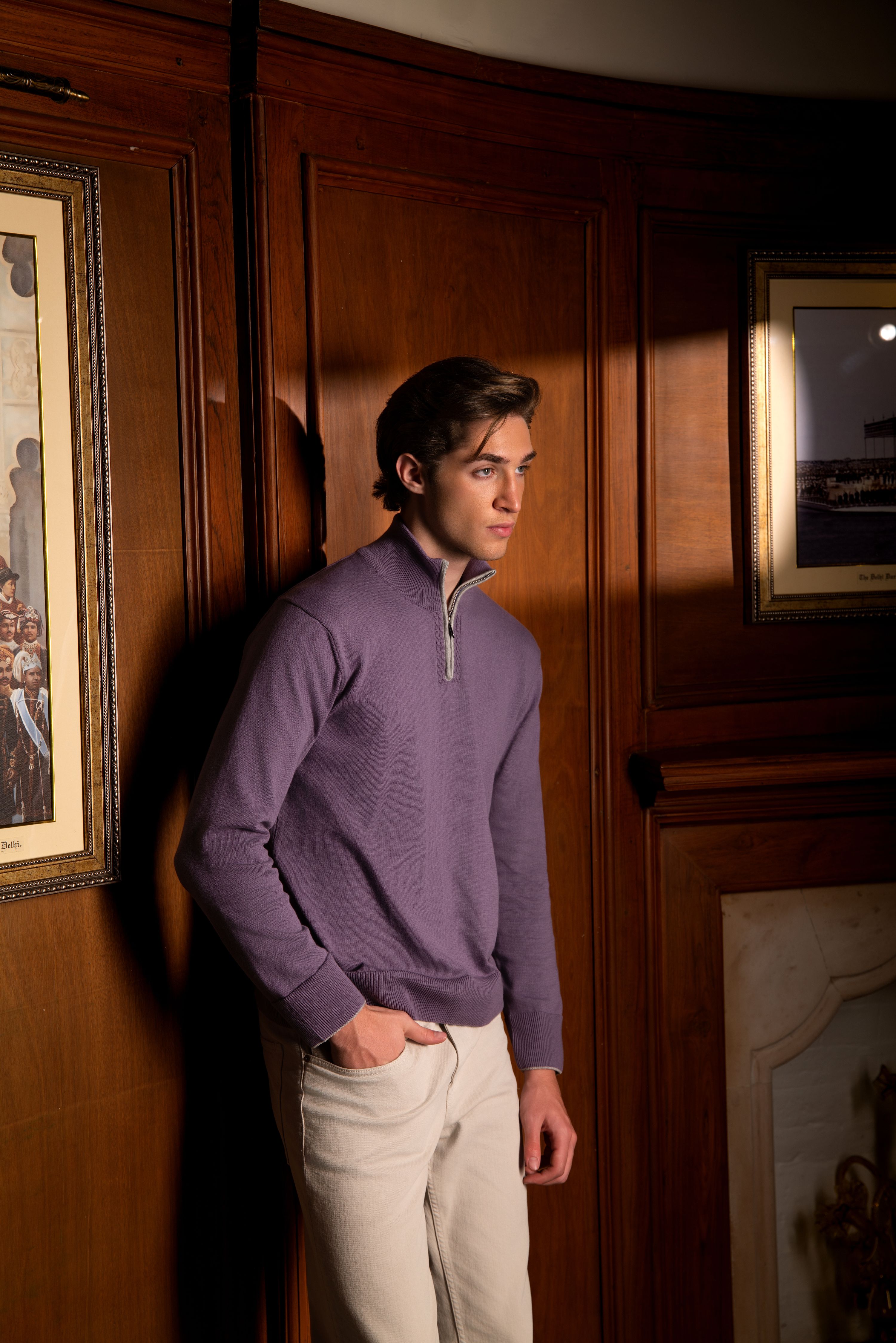BRAXTON – Quarter-Zip Premium Cotton Sweater with Contrast Piping