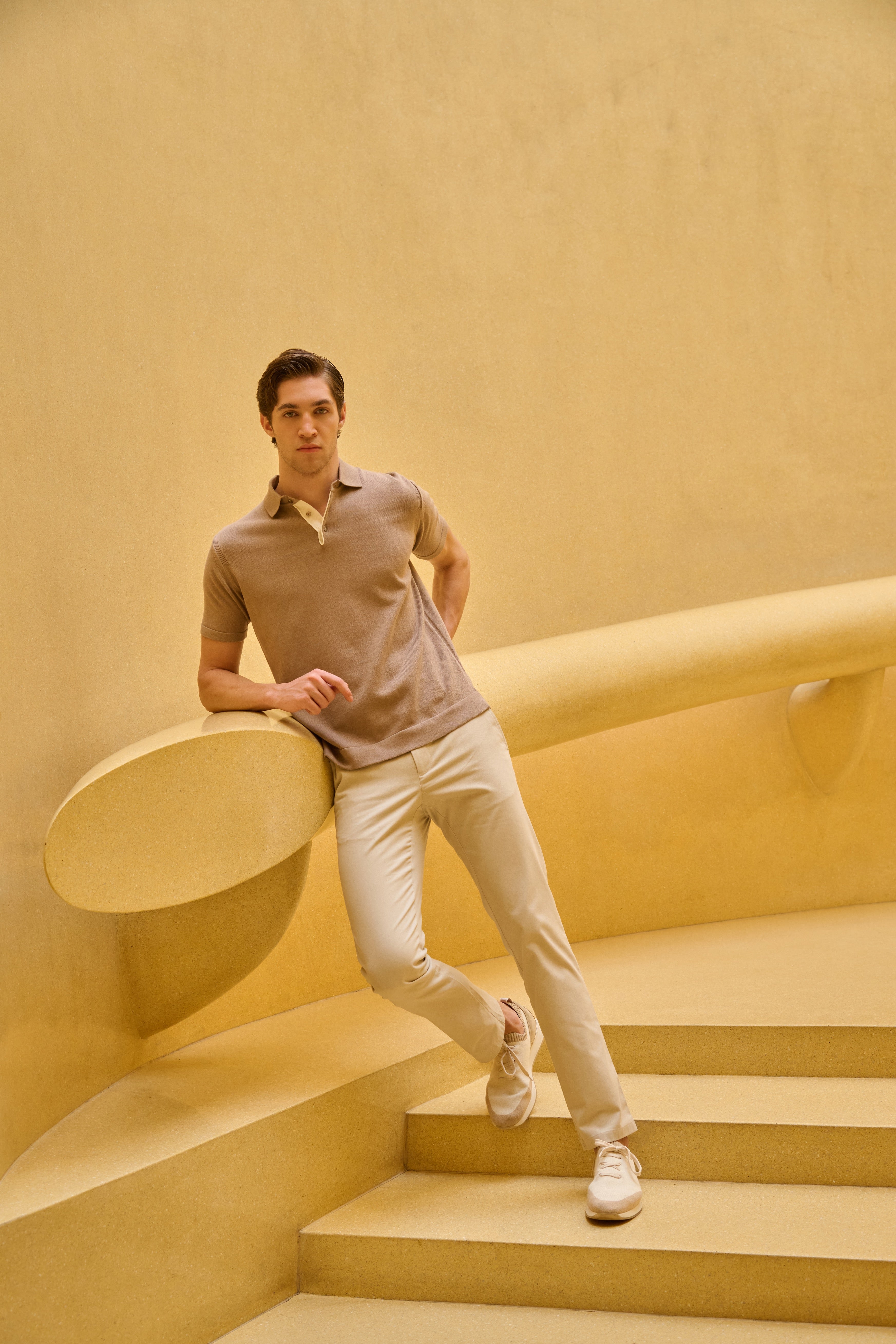 Rafa - Taupe Knit Polo with Contrast Placket