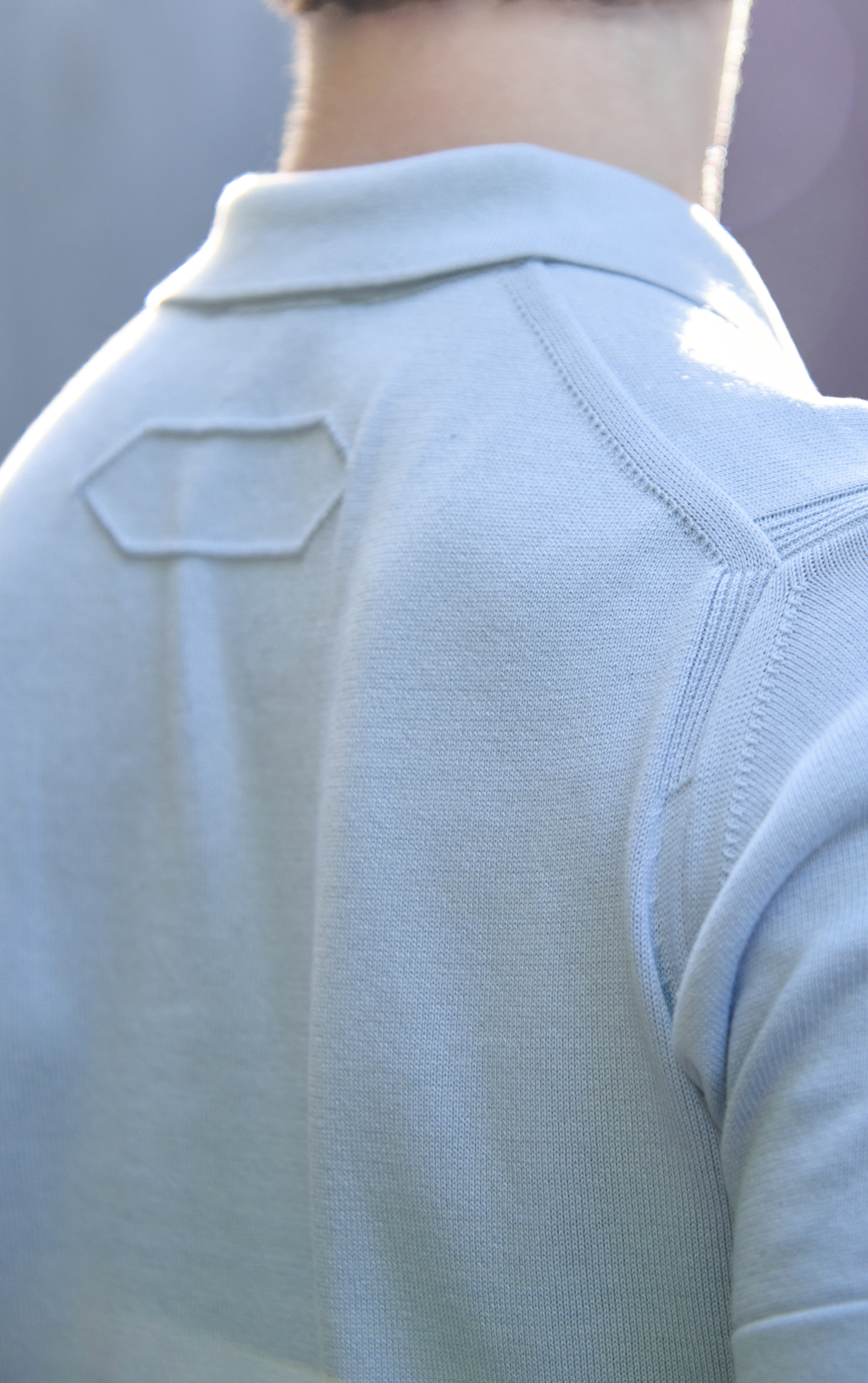 Aurel - Glacial Blue Knit Polo with Contrast Placket